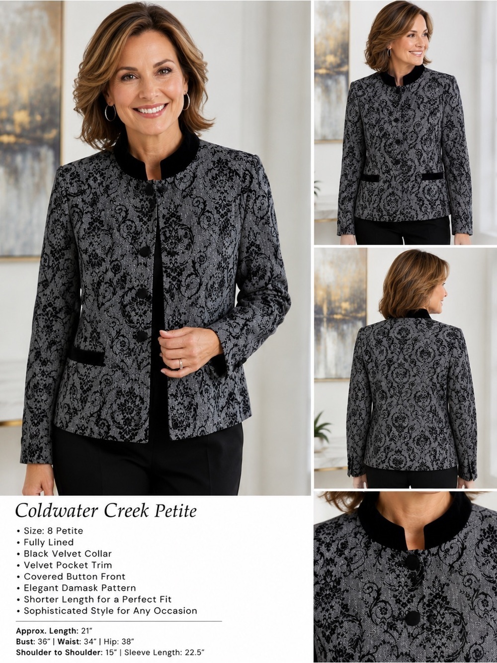 Coldwater Creek Cotton Jacket, Snap Closure, Size 8, Fully Lined
